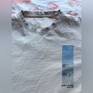 Pull&Bear Men's Beige T-Shirt with Blue Graphic